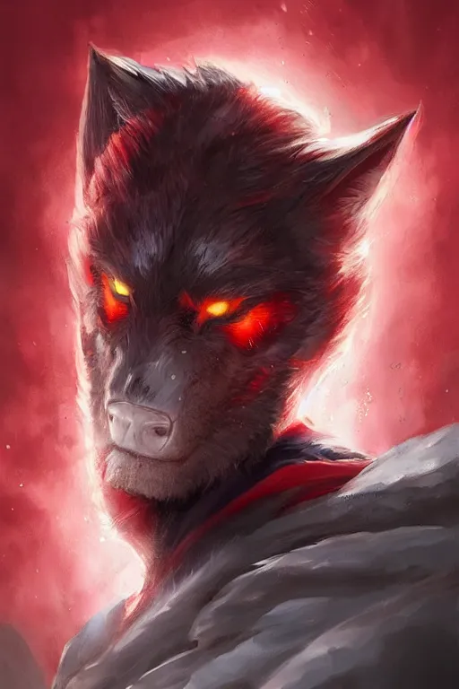 Image similar to werewolf warrior in red cape, d & d, fantasy, portrait, highly detailed, headshot, digital painting, trending on artstation, concept art, sharp focus, illustration, art by artgerm and greg rutkowski and magali villeneuve