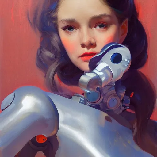 Image similar to Greg Manchess portrait painting of a robotic girl, medium shot, asymmetrical, profile picture, Organic Painting, sunny day, Matte Painting, bold shapes, hard edges, street art, trending on artstation, by Huang Guangjian and Gil Elvgren and Sachin Teng