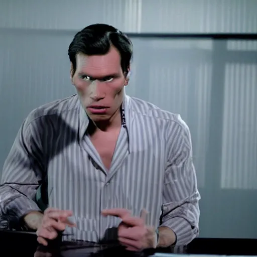 Image similar to Live Action Still of Jerma in Pulp Fiction, real life, hyperrealistic, ultra realistic, realistic, highly detailed, epic, HD quality, 8k resolution, body and headshot, film still