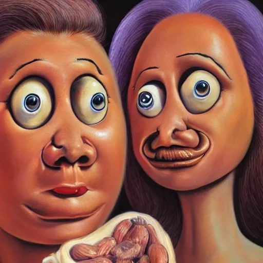 Prompt: beautiful lifelike painting of the peanut sisters, hyperreal detailed facial features and uv lighting, art by ed roth and basil wolverton