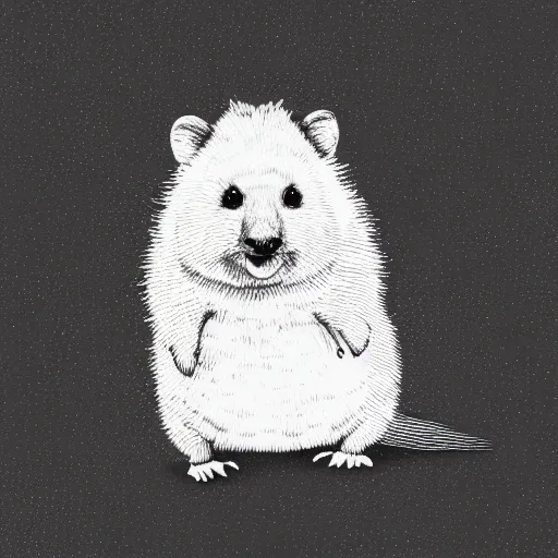 Image similar to monochromatic illustration of a happy quokka, one line, line drawing, unbroken, minimalist, white background, black and white