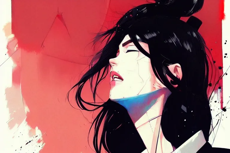 Image similar to a ultradetailed beautiful panting of a stylish woman wearing a shirt with a tie, she has black hair, by conrad roset, greg rutkowski and makoto shinkai, trending on artstation