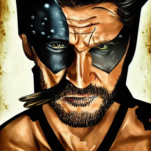 Image similar to Tom Hardy as wolverine in Black Damaged leather suit Digital art 4K quality