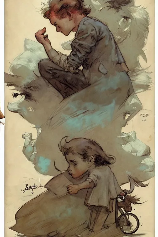 Prompt: (((((1950s graphic novel page layout. muted colors.))))) by Jean-Baptiste Monge !!!!!!!!!!!!!!!!!!!!!!!!!!!