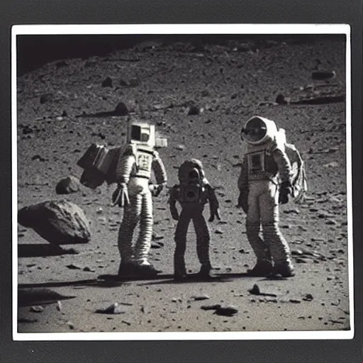 Image similar to old polaroid of aliens on mars, cinematic, epic, highly intricate