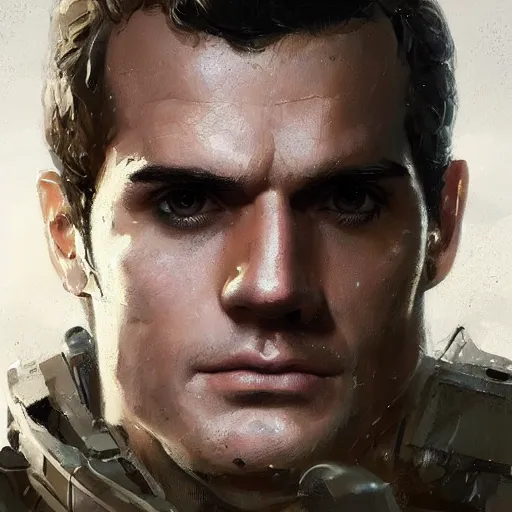 Image similar to portrait of a man by greg rutkowski, he looks like henry cavill with military short hair and shaved, impeccable military composure, wearing tactical gear of the galactic alliance, he is about 3 0 years old, highly detailed portrait, digital painting, artstation, concept art, smooth, sharp foccus ilustration, artstation hq