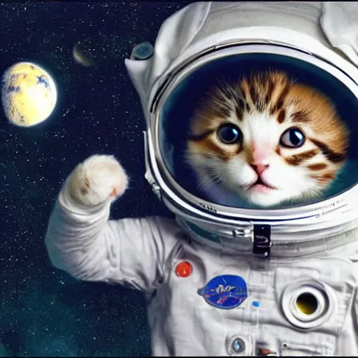 Image similar to kitten in spacesuit on Mars