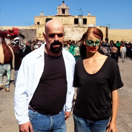 Prompt: Walter and Jessie from breaking bad celebrating the day of the dead in Mexico