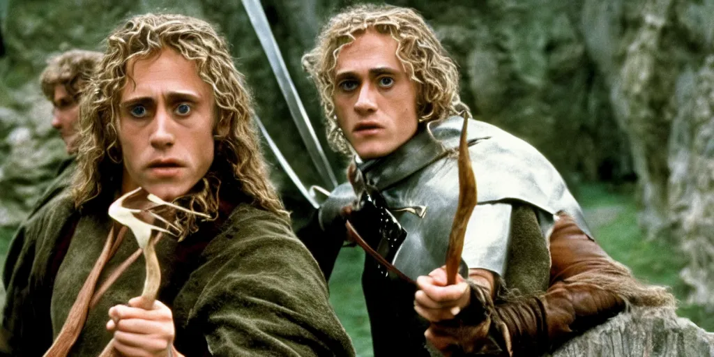 Image similar to A full color still of Roger Daltrey playing Legolas in Stanley Kubrick’s The Lord of the Rings, 35mm, 1970