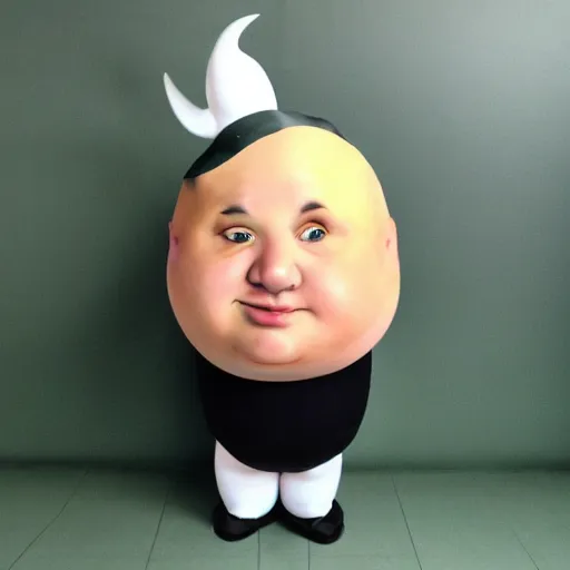 Image similar to fat man with chicken head instead of his head