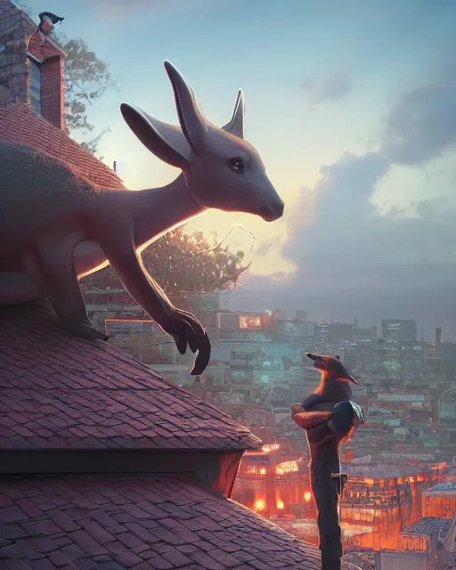 Prompt: rubber flat roofing installation services on garage roof halifax, fantasy, a kangaroo standing on the roof, intricate, epic lighting, cinematic composition, hyper realistic, 8 k resolution, unreal engine 5, by artgerm, tooth wu, dan mumford, beeple, wlop, rossdraws, james jean, marc simonetti, artstation