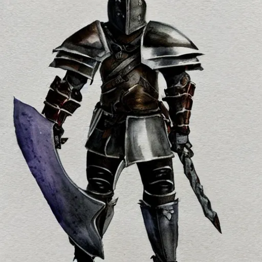 Prompt: watercolor, final fantasy tactics character design, knight wearing plate armor, knight wearing helmet, character portrait, evil, shrouded in pitch black darkness