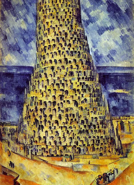 Prompt: the babel tower by paul cezanne