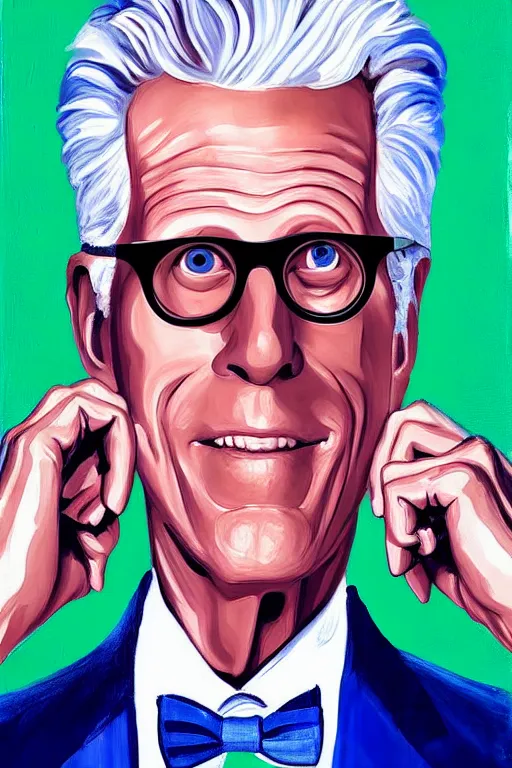 Prompt: a painting of ted danson in the good place, art by diego fazio