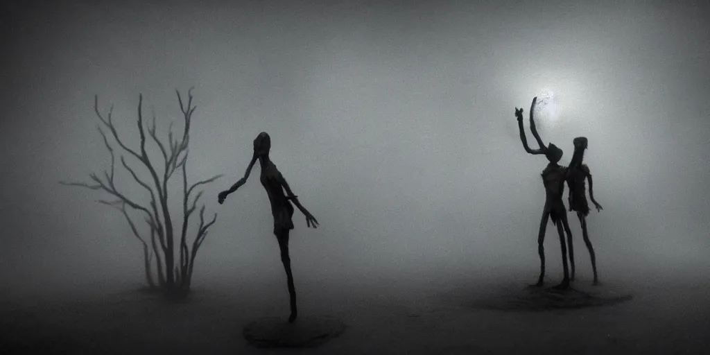Image similar to the lucid nightmare, surrealistic detailed claymation art, dark, moody, foggy