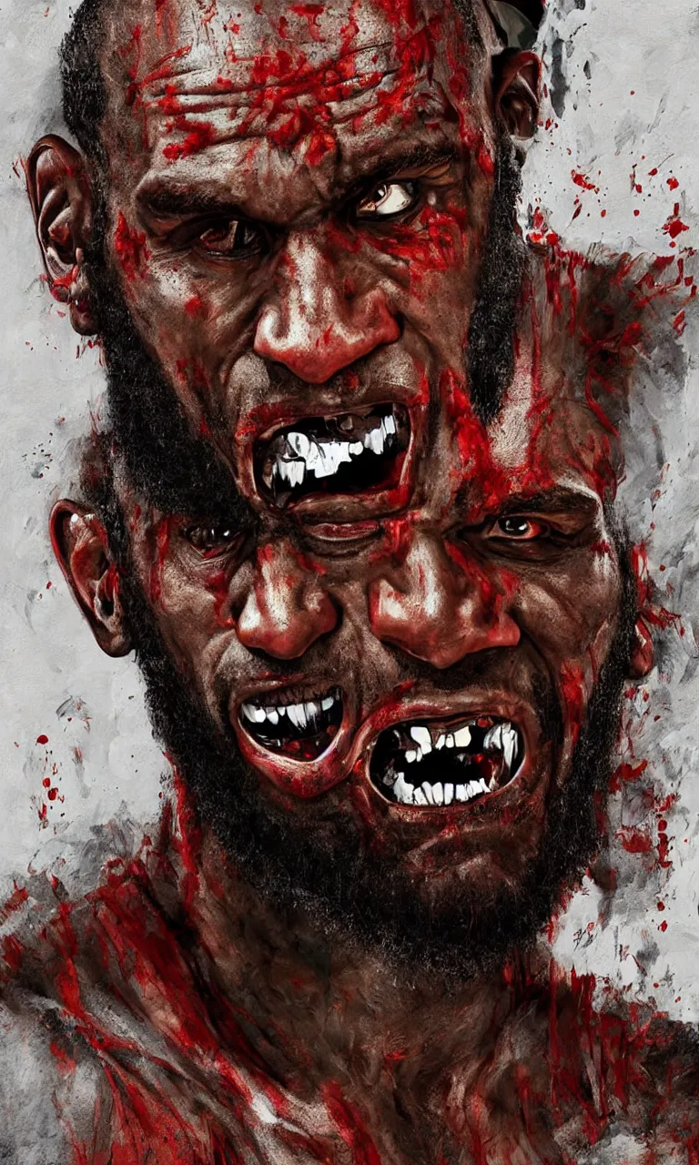 Image similar to a detailed digital art portait of angry zombie lebron james as kratos portrait, art by norman rockwell