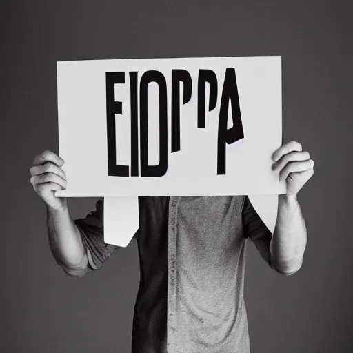 Image similar to man holding a sign that says “ floppa ”, studio light