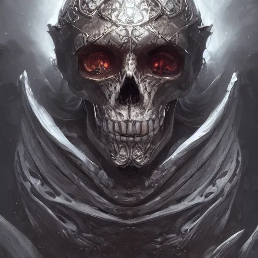 Image similar to portrait of a powerful lich, skeleton, fantasy, intricate, elegant, highly detailed, digital painting, artstation, concept art, matte, sharp focus, illustration, art by aenaluck and roberto ferri and greg rutkowski, epic fantasy, digital painting