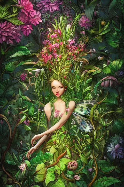 Image similar to book cover | plant fairy | digital painting | highly detailed | vivid colors | cinematic atmosphere | hyper detailed | yutaka kagaya