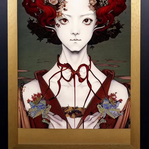 Image similar to prompt: Portrait painted in renaissance style drawn by Katsuhiro Otomo and Takato Yamamoto, inspired by Fables, china doll face, smooth face feature, intricate oil painting, high detail, sharp high detail, manga and anime 2000