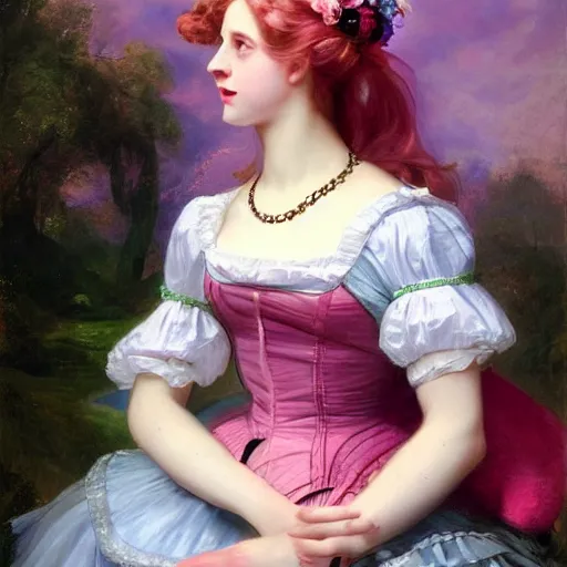 Image similar to Alice in Wonderland,a portrait of a beautiful Pink hair girl,Diamonds Blaze,Rose twining,luxuriant,dreamy, eternity, romantic,highly detailed,in the style of Franz Xaver Winterhalter, highly detailed,in the style of Aetherpunk