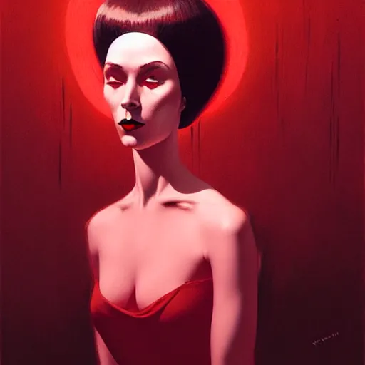 Image similar to concept portrait of woman from 2 0 s decade of xx century, dark atmosphere, lovecraftian setting, lynchian atmosphere, film noir, concept art, art by kuvshinov ilya and zdislav beksinski and wayne barlowe