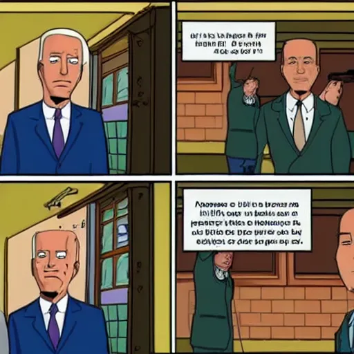 Image similar to lost scene from king of the hill where joe biden is a drug dealer,