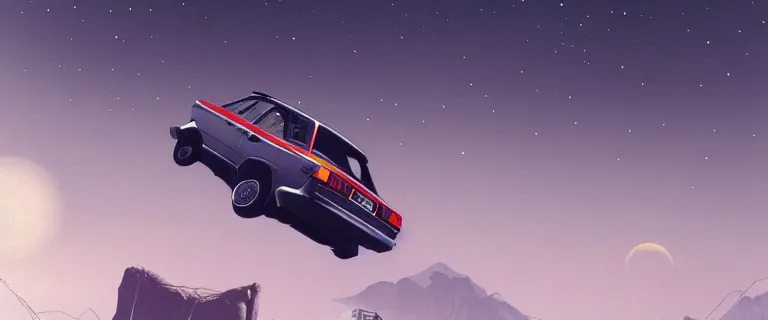 Image similar to Audi 80 B3 Avant (1988) floating in the void, a horror sci-fi, dramatic lighting, cinematic, off-world, space, zero gravity, eldritch horror creatures floating through space, lack of ground, dark, establishing shot, extremely high detail, photorealistic, cinematic lighting, artstation, by simon stalenhag