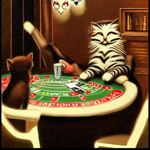 Prompt: feline humanoid plays poker, by tim bradstreet