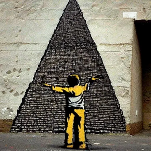 Image similar to the great pyramid art by banksy, street art