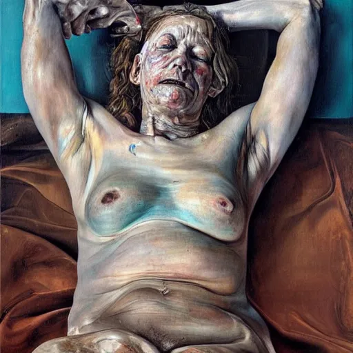 Image similar to high quality high detail painting by lucian freud and jenny saville, hd, dead, turquoise