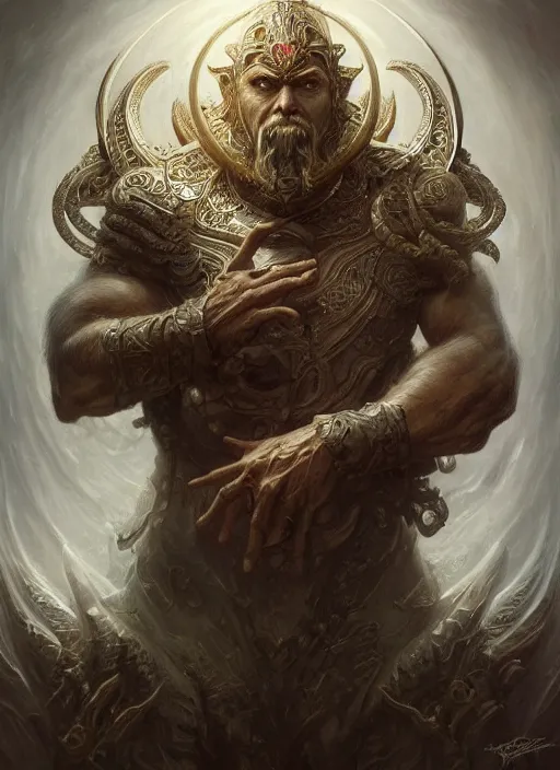 Image similar to the god king, elegant, highly detailed, centered, digital painting, artstation, concept art, smooth, sharp focus, illustration, artgerm, tomasz alen kopera, peter mohrbacher, donato giancola, joseph christian leyendecker, wlop, frank frazetta