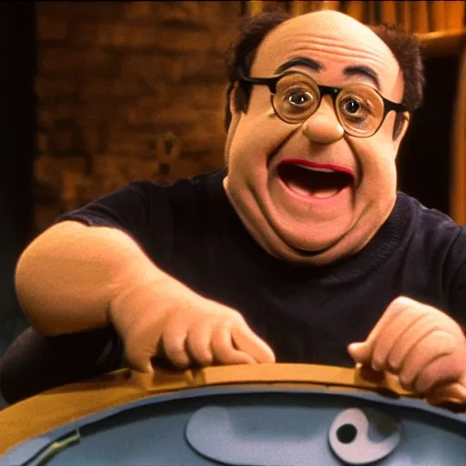 Image similar to Danny Devito as a muppet in sesame street, 8k resolution, full HD, cinematic lighting, award winning, anatomically correct