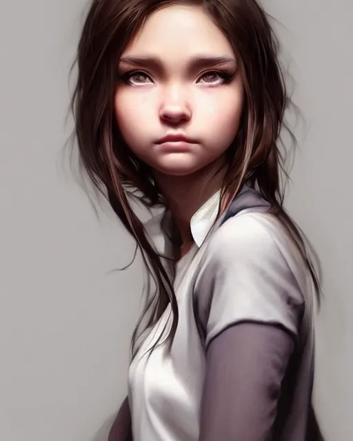 Image similar to 1 5 - year old girl with thick brown hair, large front teeth, and bright piercing brown eyes, hyper realistic face, beautiful eyes, character art, art by artgerm lau and wlop and and ilya kuvshinov and john singer sargent, hyperdetailed, symmetrical, cryengine, trending on artstation, digital art