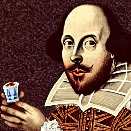 Prompt: photo of William Shakespeare eating a Big Mac