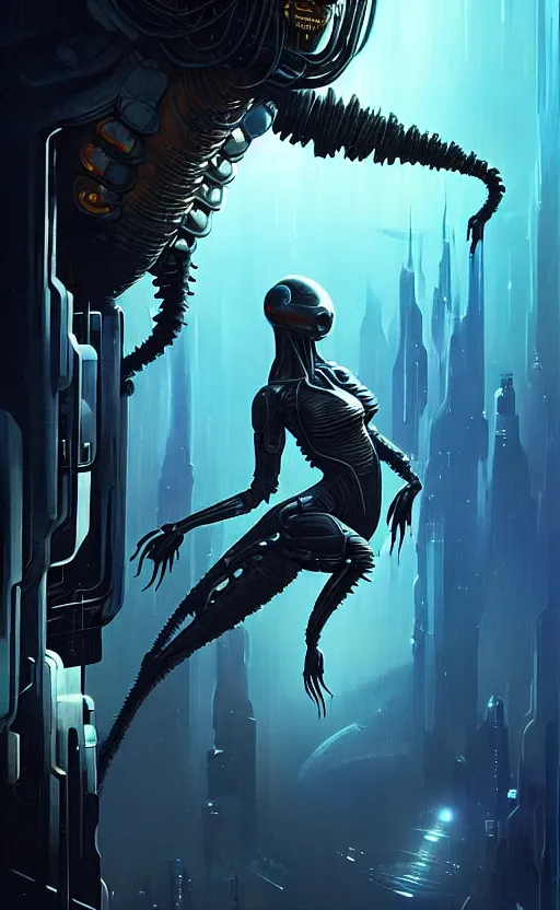 Image similar to exquisite imaginative scifi alien poster art, movie art, cyberpunk, by lucusfilm, weta studio, james gurney, james jean, frank frazetta, 8 k, denoised, sharp, crisp, high quality, cinematic