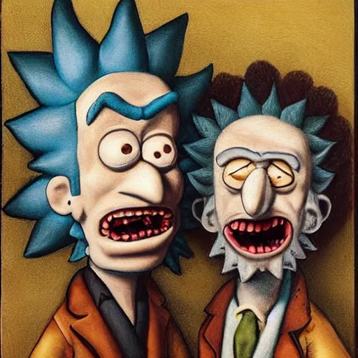 Image similar to a portrait of rick sanchez and morty smith by giuseppe arcimboldo