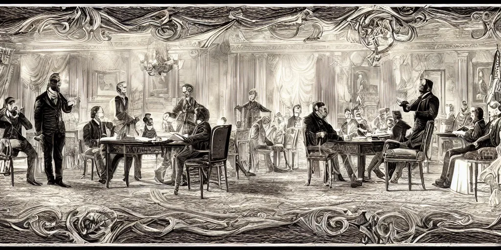 Prompt: five score years ago, a great american, in whose symbolic shadow we stand today, signed the emancipation proclamation. ultrafine colored illustration, intricate linework, sharp focus, octopath traveler, final fantasy, unreal engine highly rendered, global illumination, radiant light, intricate environment