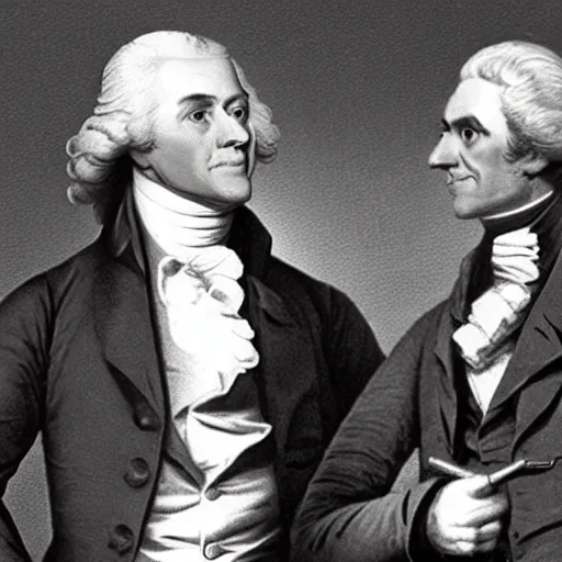 Image similar to old photograph of alexander hamllton and thomas jefferson smoking a blunt