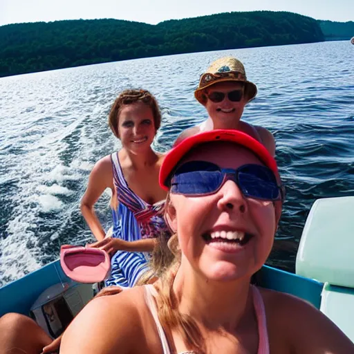 Image similar to selfie photograph of family summer boating on lake champlain