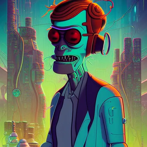 Image similar to akah 0 c 0 k futurama cyberpunk portrait by gaston bussierre and charles vess and james jean and erik jones and rhads, inspired by rick and morty, huge scale, beautiful fine face features, intricate high details, sharp, ultradetailed