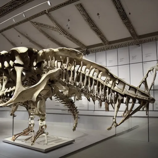 Image similar to ''realistic, skeleton of leviathan i a museum, very detailed''