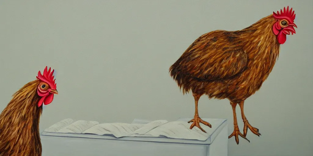 Image similar to detailed painting of a chicken playing the piano