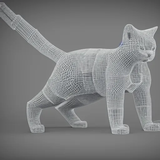 Image similar to a cybernetically enhanced cat, digital art, 3 d render, blender