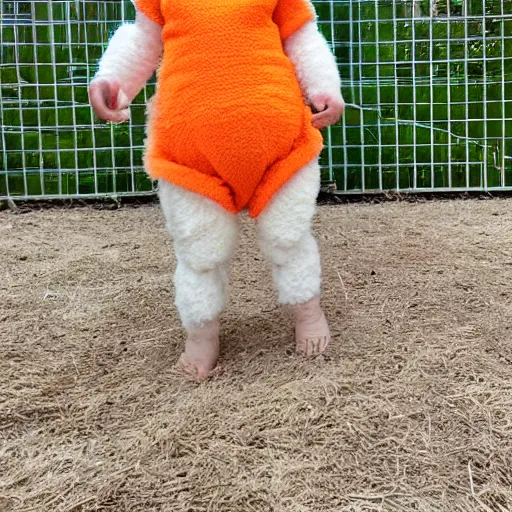 Image similar to cute baby sheep wearing orange inmate clothes