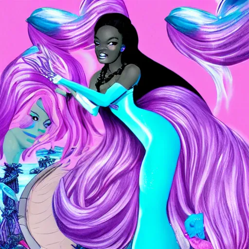Image similar to azealia banks fantasea ii : the second wave, seapunk 2. 0, yemaya, madre agua, rapunzel mermaid hair