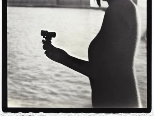 Image similar to beatnik girl holding a Polaroid camera, film still by Jean-Luc Godard, nouvelle vague, color film