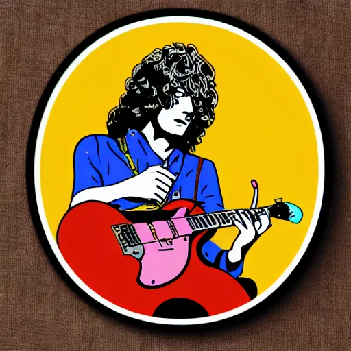 Image similar to 1 9 7 0 - young - jimmy page from led zepelin playing - guitar - solo, sticker - art, svg vector, adobe - illustrator