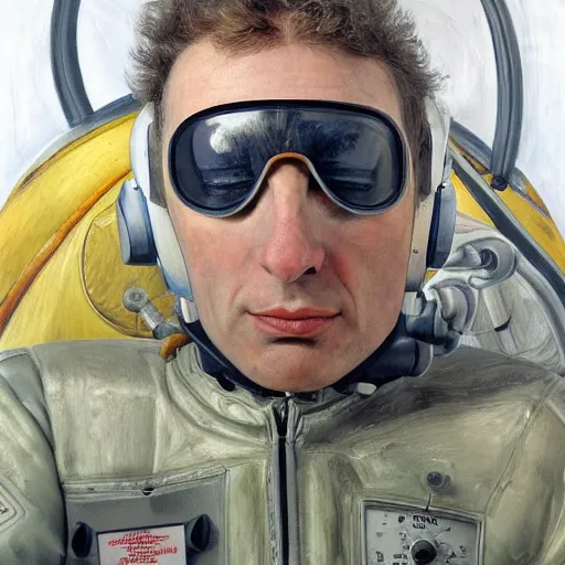 Image similar to high quality high detail painting by lucian freud, hd, portrait of scifi pilot