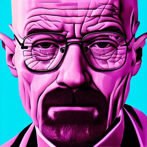 Prompt: facial portrait of Walter White, Vaporwave